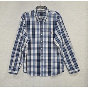 Uspa U.S. Polo Assn. Men's XL Blue Long Sleeve Plaid Button-Up Stretch Shirt